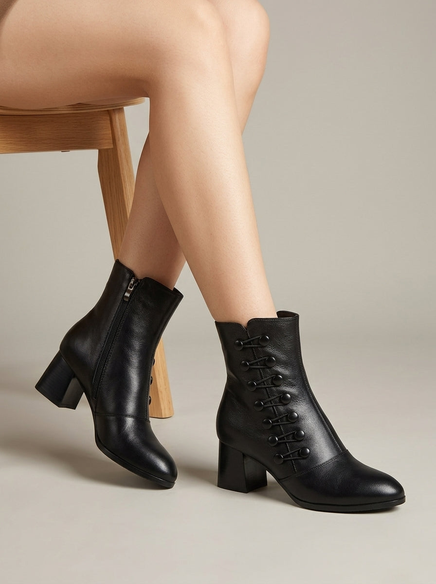 Women's Ankle Boots Lace-Up Detail Block Heels Side Zip