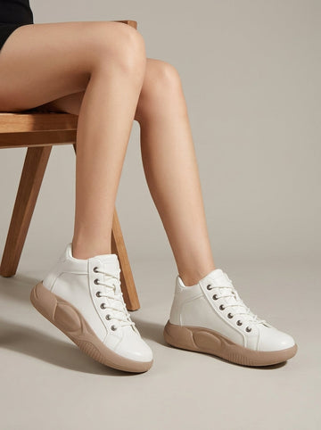 Women's High-Top Sneakers - Lace-Up - Platform Sole - Rounded Toe