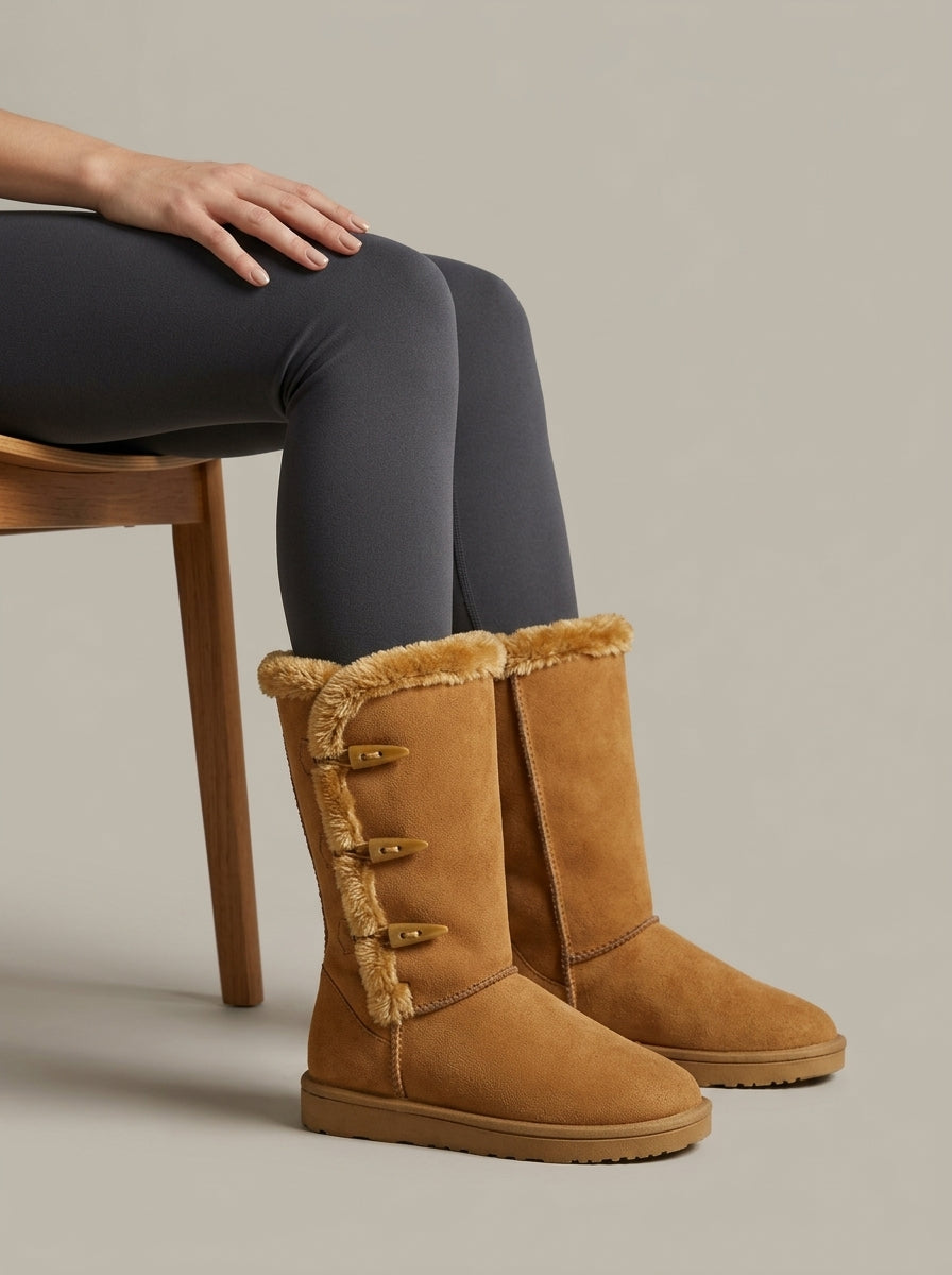Women's Mid-Calf Boots Fur-Lined Toggle Closure Flat Sole