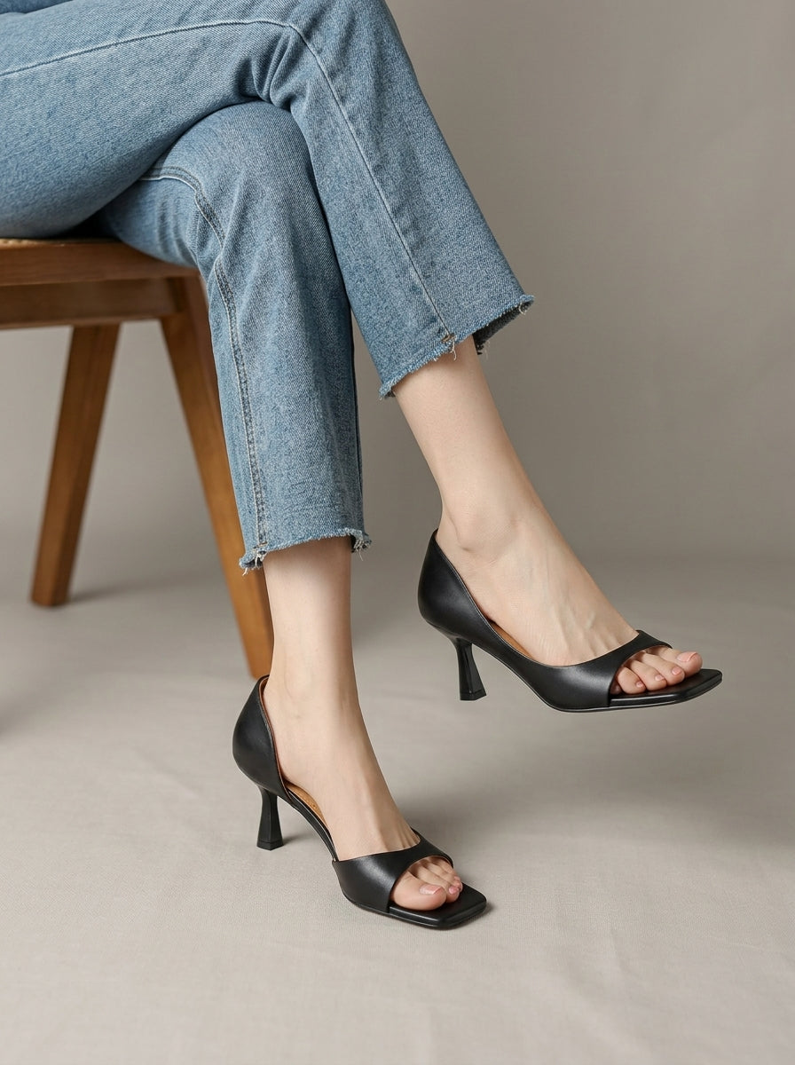 Women's Square Toe Sandals with Kitten Heel