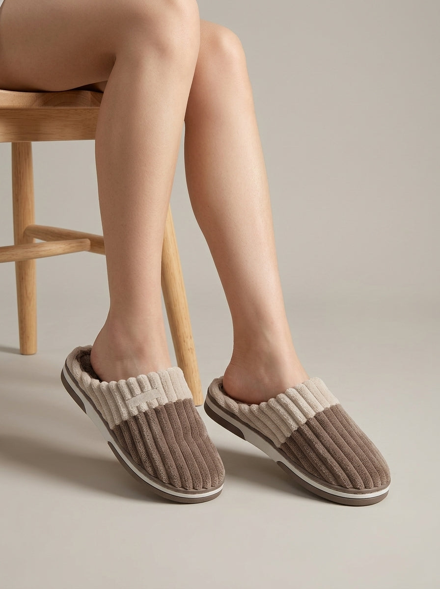 Women's Slippers Closed-Toe Ribbed Corduroy Two-Tone Backless