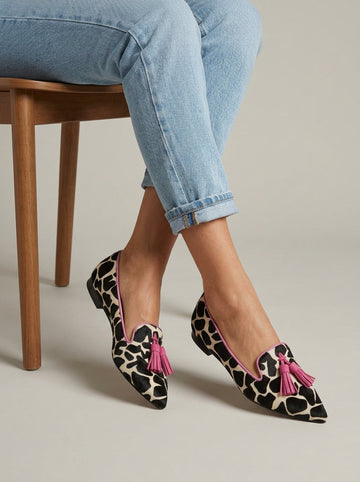 Women's Loafers Pointed-Toe Animal Print Tassel Flats