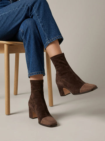 Women's Ankle Boots Square Toe High Heel Suede British Style