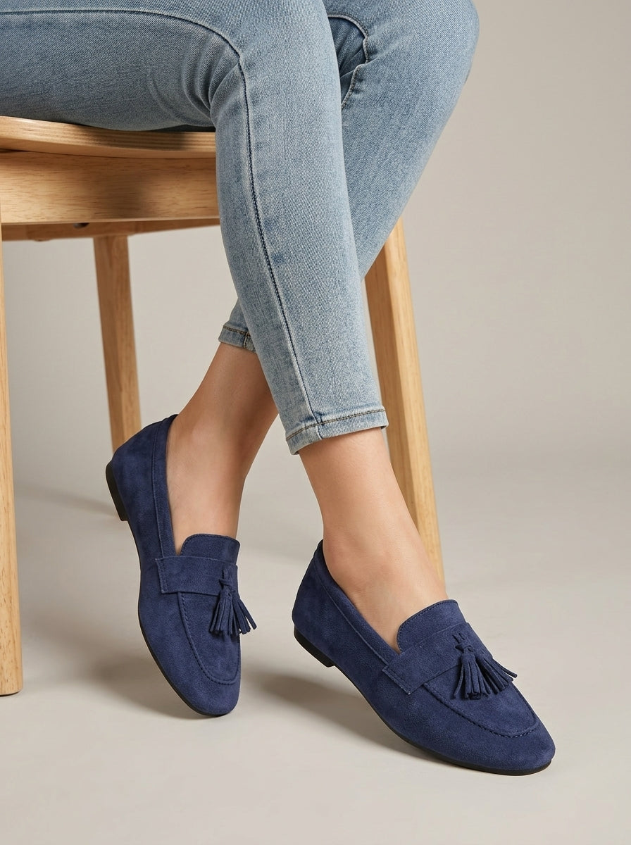 Women's Tassel Loafers Suede Slip-On Flat Sole