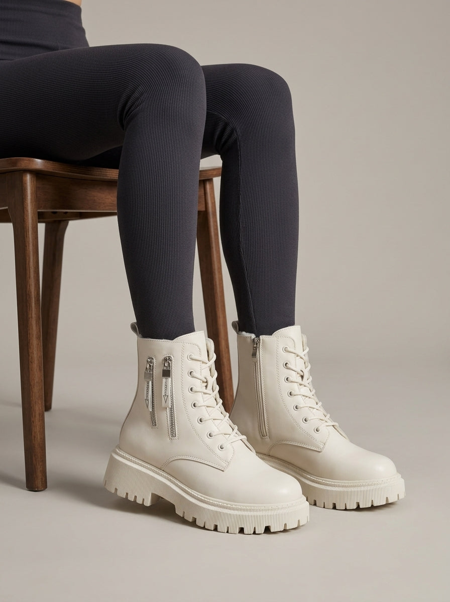 Women's Platform Boots Lace-Up Ankle Zipper Lug Sole