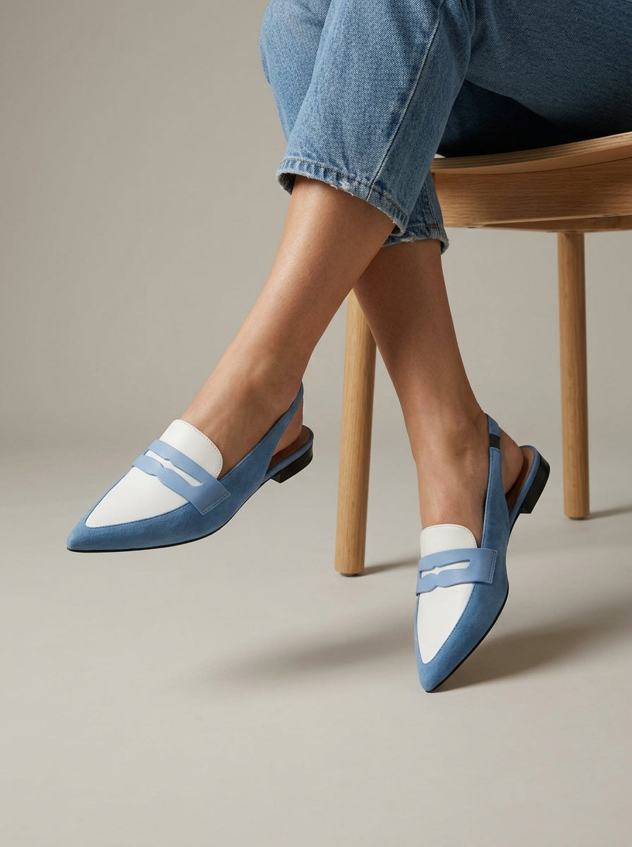 Women's Slingback Loafers - Pointed Toe - Low Block Heel