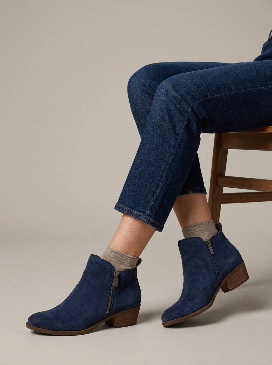 Women's Ankle Boots Pointed Toe Side-Zip Block Heel