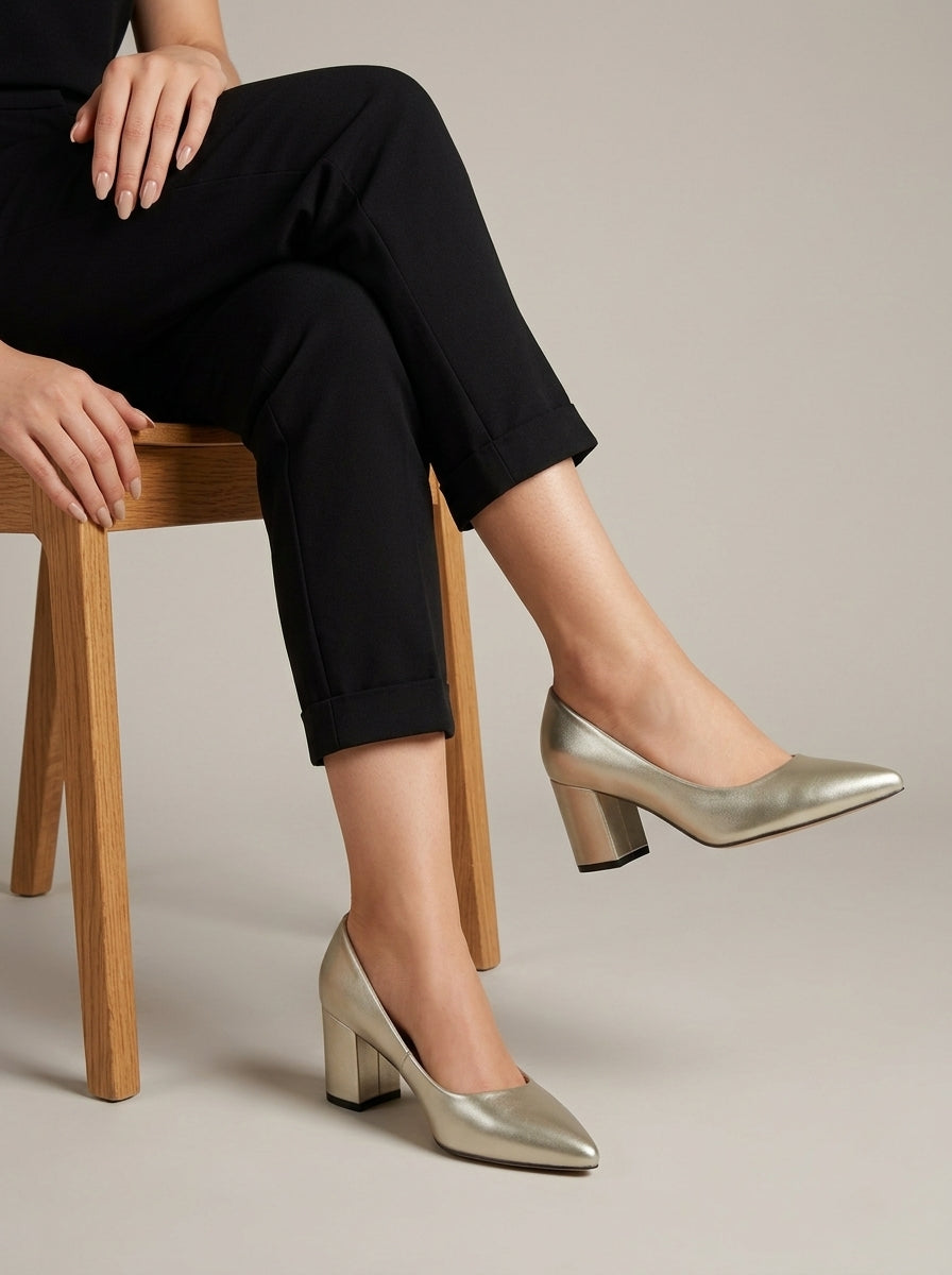 Women's Block Heels Pointed Toe Slip-On Pumps