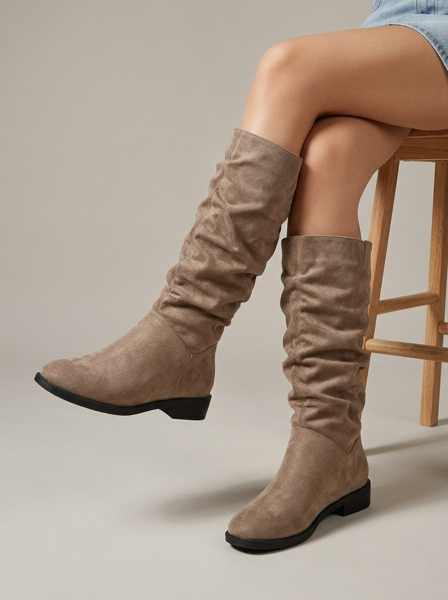 Women's Slouchy Suede Over-the-Knee Boots with Round Toe