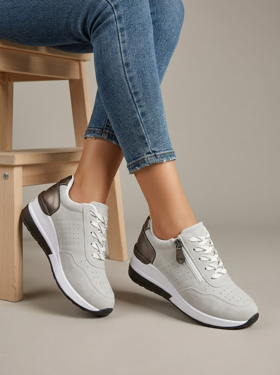 Women's Sneakers Low-Top Platform Lace-Up Side Zip