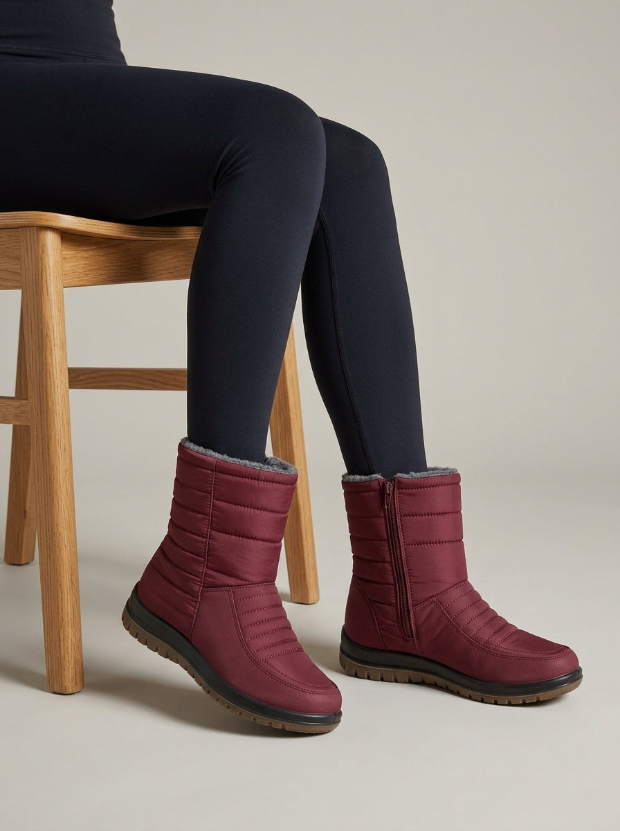 Women's Ankle Boots Quilted Side-Zip Fur-Lined Flat Sole