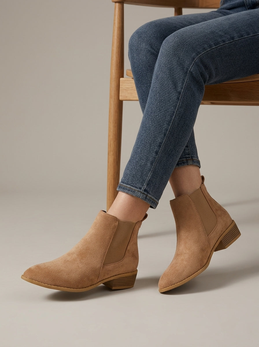 Women's Ankle Boots Chelsea - Suede - Block Heel - Elastic Goring