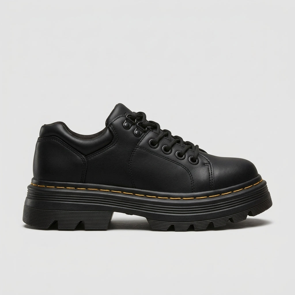 Women's Platform Shoes Leather Lace-Up Chunky Lug Sole