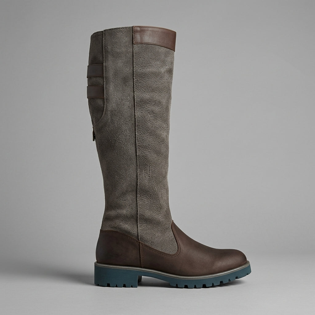 Women's Knee High Boots Buckled Water-Resistant Pull-On Low Heel