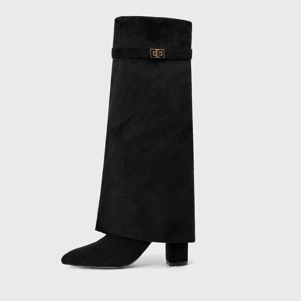 Women's Suede Knee High Boots - Pointed Toe - Side Zip
