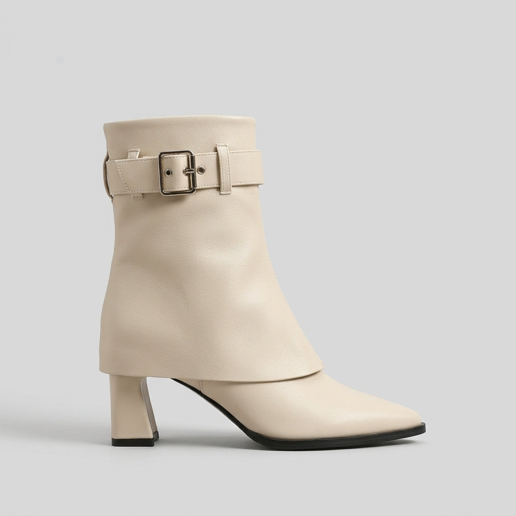 Women’s Ankle Boots with Fold-Over Cuff, Buckle Strap