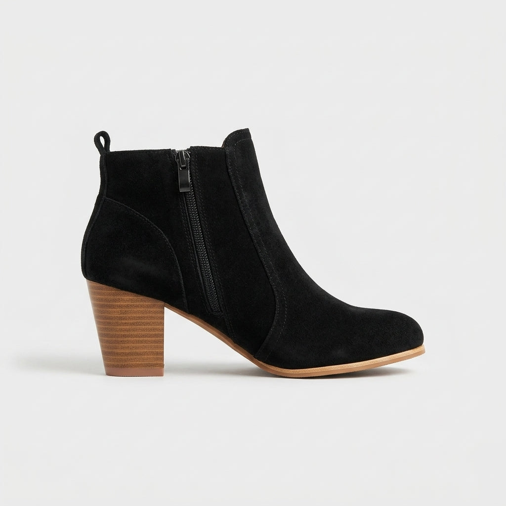 Women's Ankle Boots Block Heel Side Zip Suede