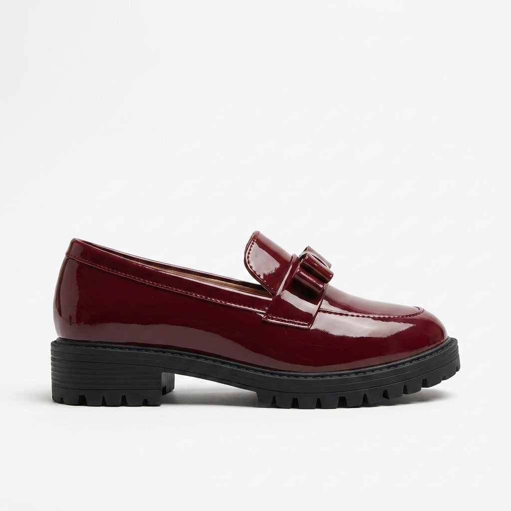Women's Loafers Round Toe Bow Detail Slip-On Low Heel Lug Sole