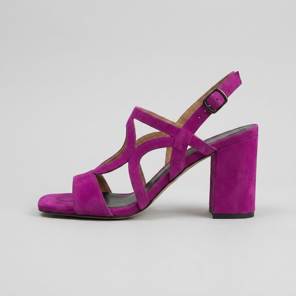 Women's Slingback Sandals Block Heel Open Toe Cutout Suede Straps