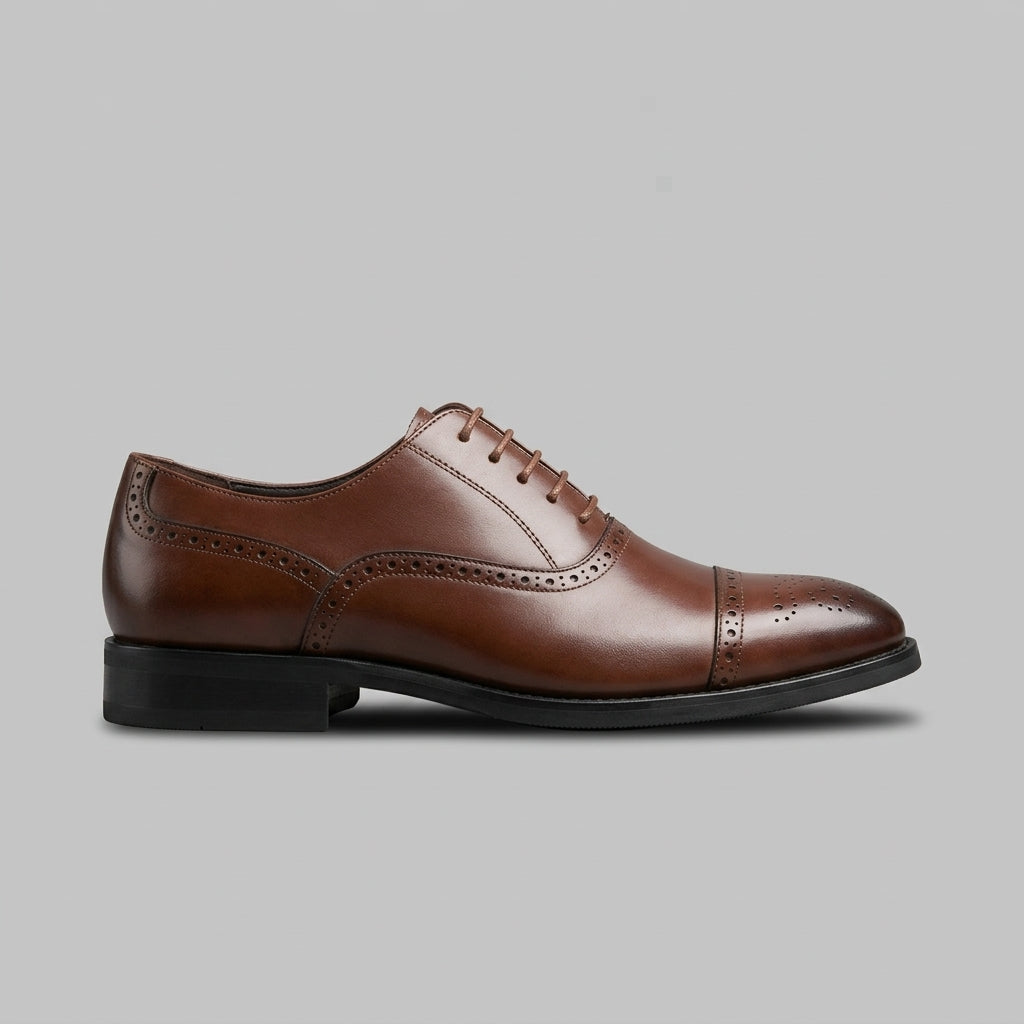 Men's Oxford Shoes Cap-Toe Brogue Lace-Up Leather Dress