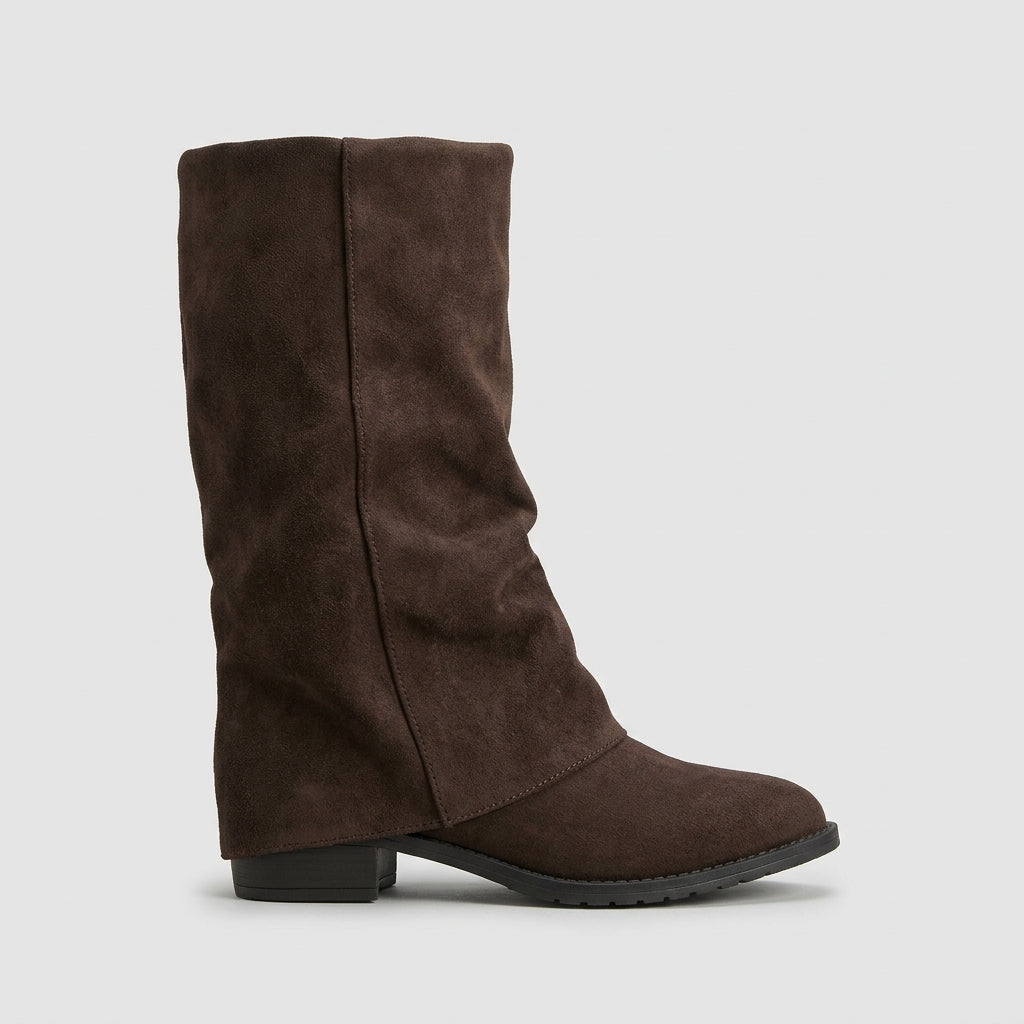 Women's Knee High Boots - Slouchy - Low Block Heel - Suede