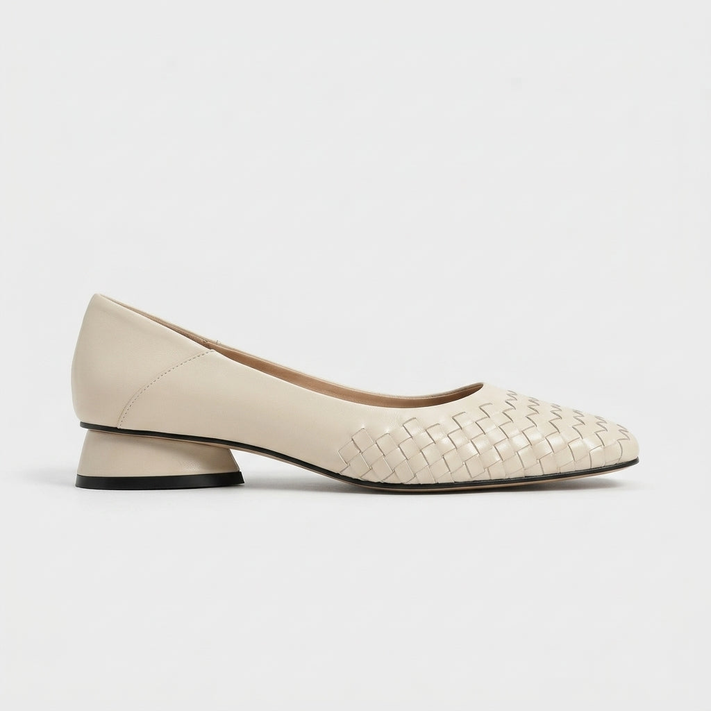 Women's Refined Woven Toe Low Block Heel Pumps