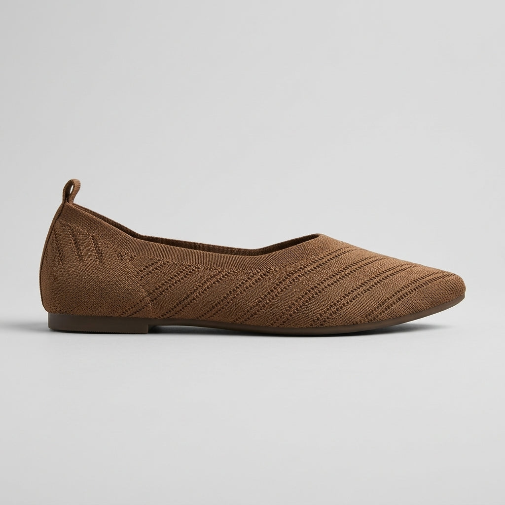 Women's Pointed Toe Knit Flats - Slip-On - Ribbed Upper