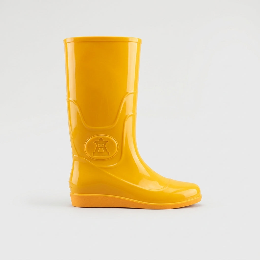 Women's Rain Boots - Mid-Calf - Glossy PVC - Light Wedge Heel