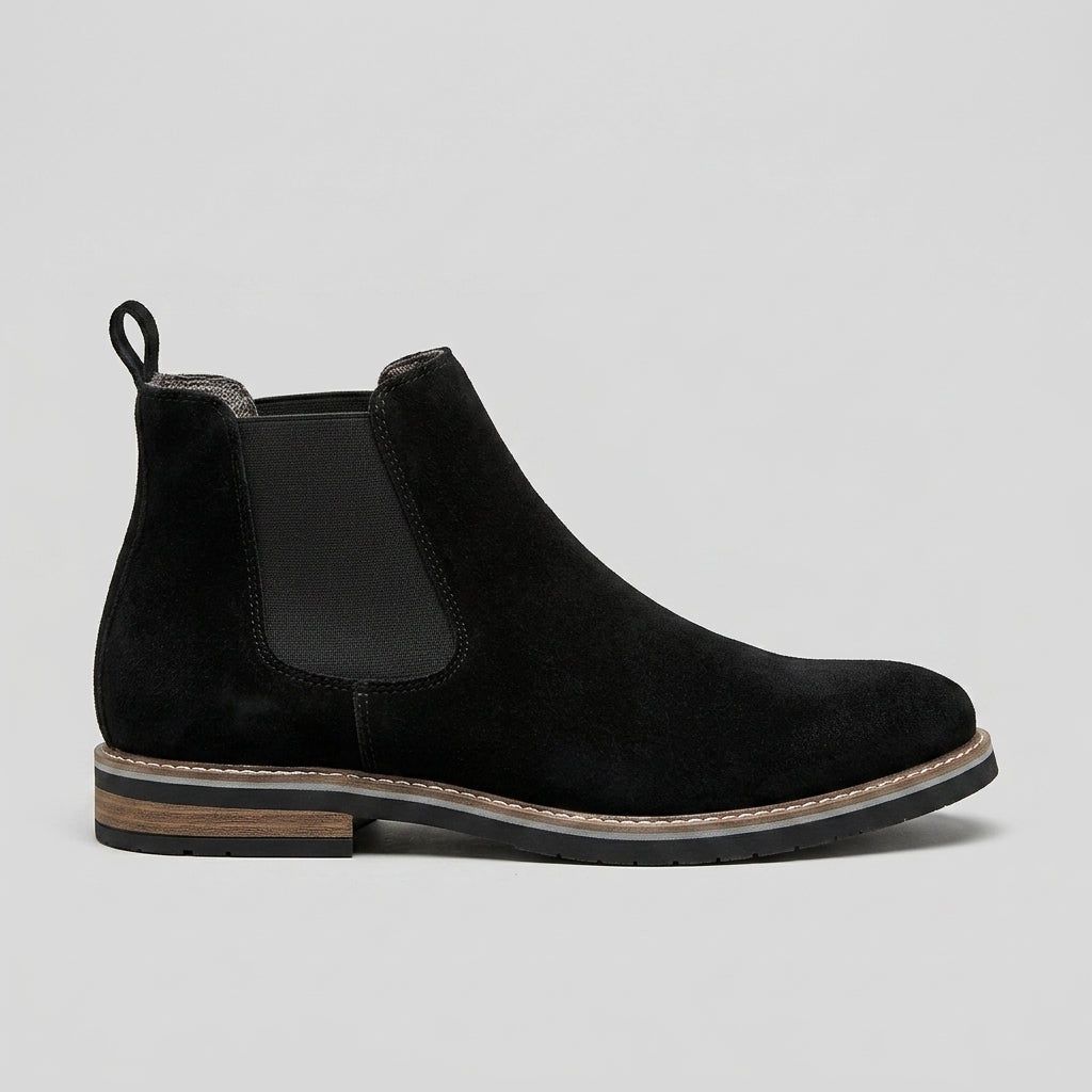 Men's Ankle Boots Chelsea Suede Round Toe Elastic Goring