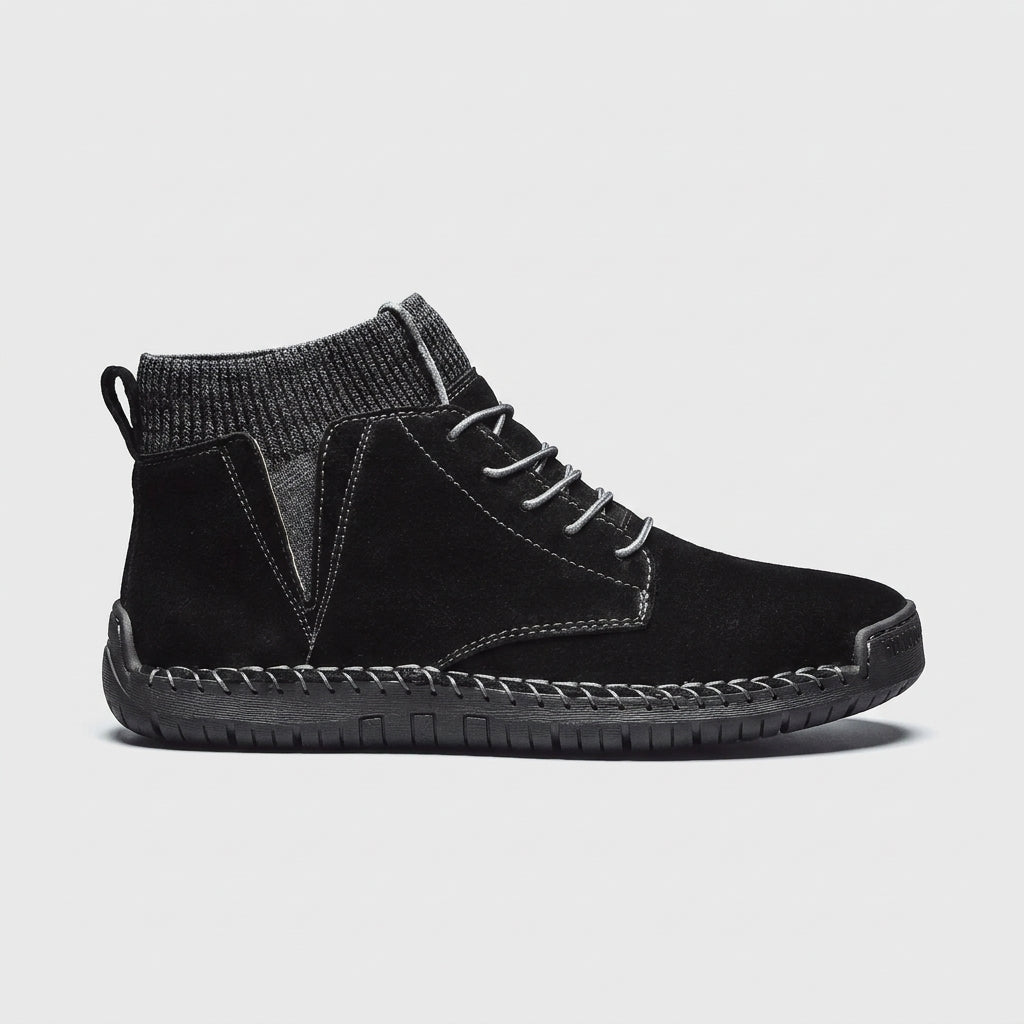 Men’s Suede High-Top Sneaker Boots with Lace-Up Front, Knit Collar