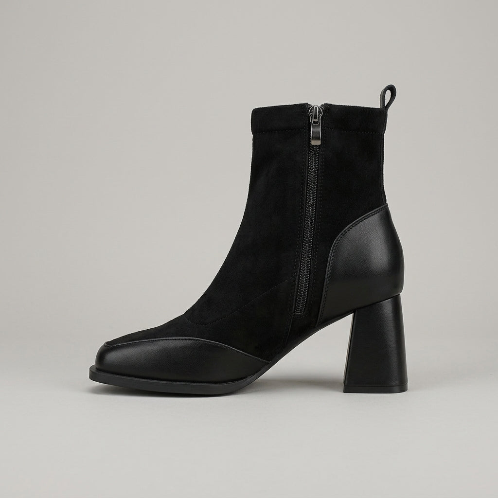 Women's Ankle Boots Block Heel Square Toe - Suede Side Zipper