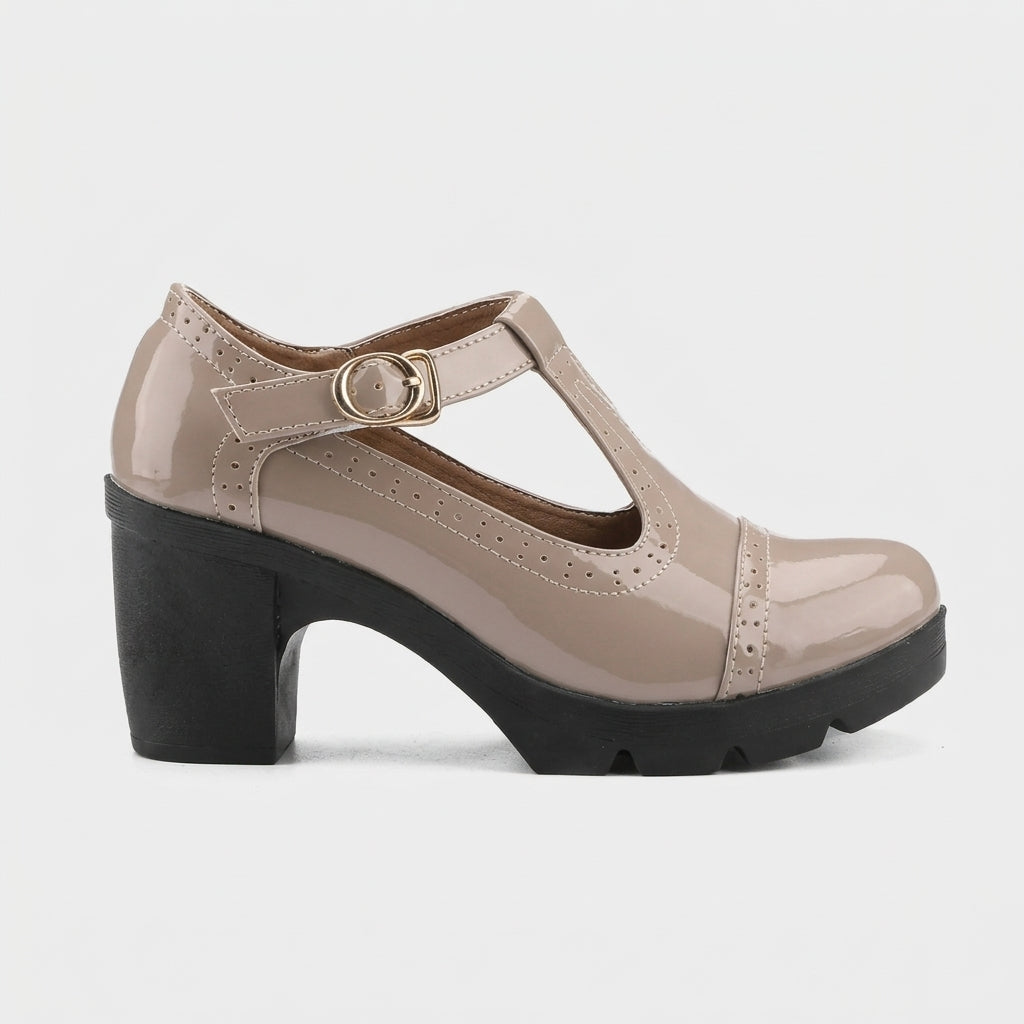 Women's Mary Jane Heels T-Bar Block Heel Platform Patent Leather
