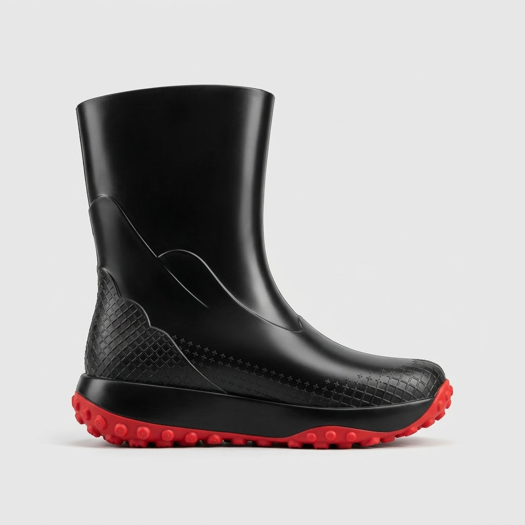 Men's Boots Mid-Calf Pull-On Rubber Rain Textured Tread Sole