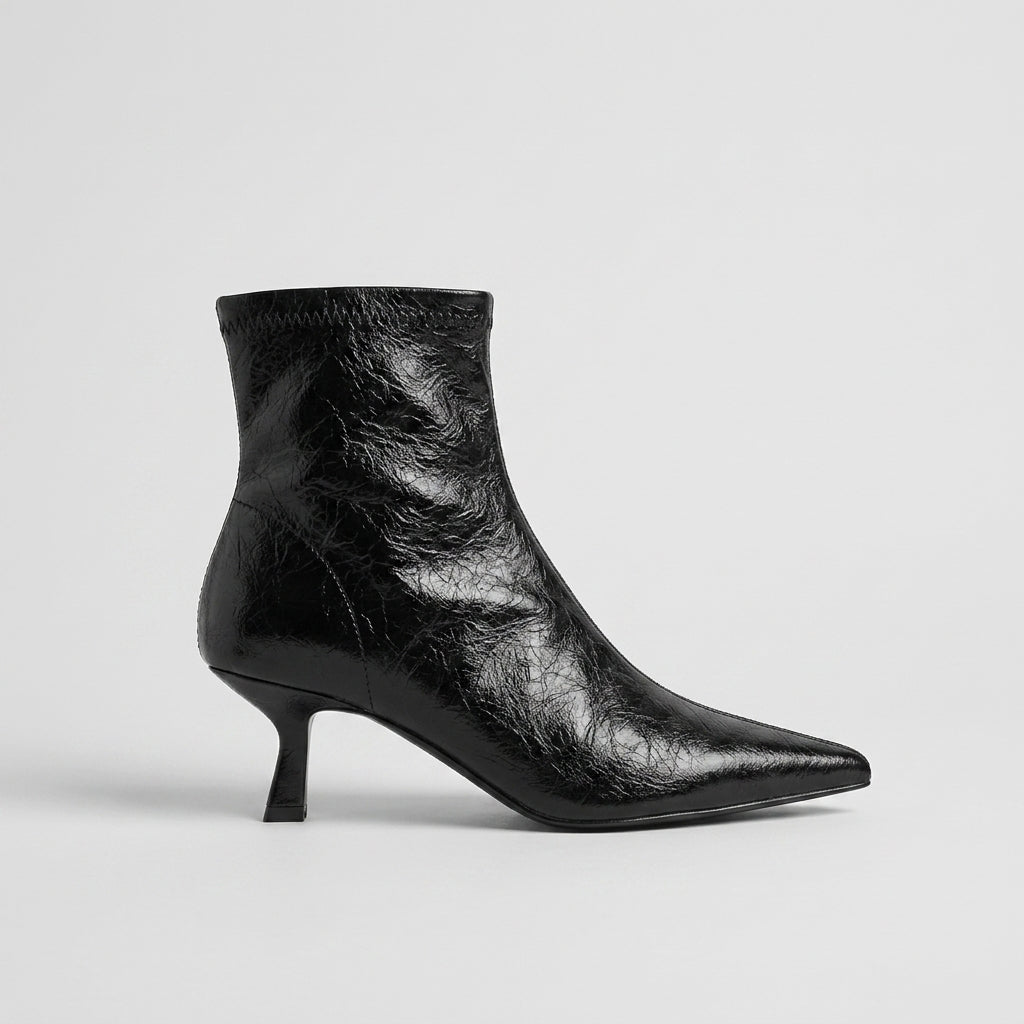 Women's Ankle Boots - Pointed Toe - Kitten Heel - Crinkled Finish