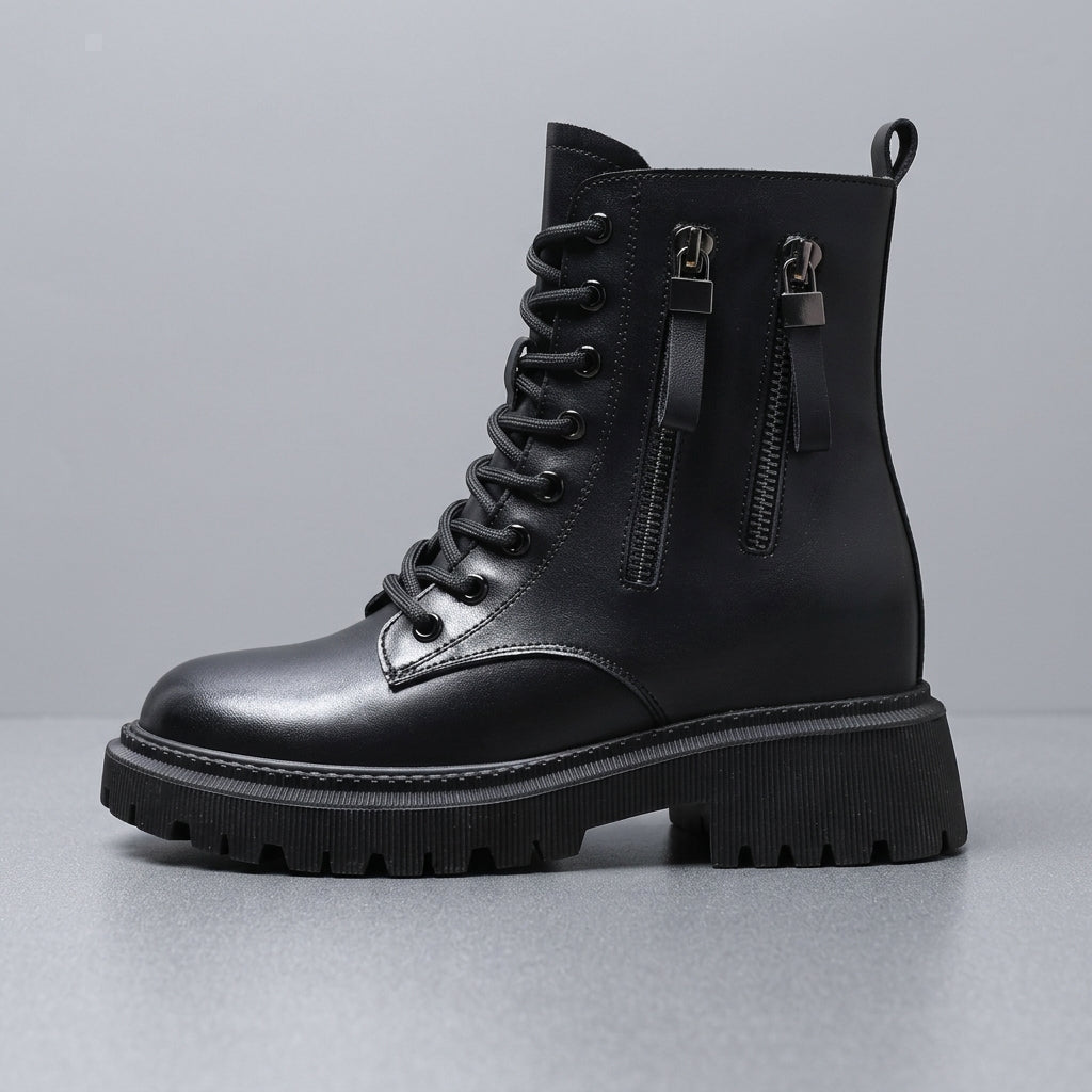 Women's Platform Boots Lace-Up Ankle Zipper Lug Sole