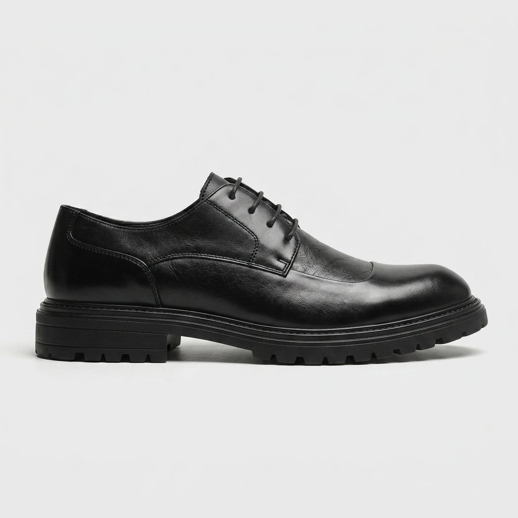 Men's Derby Shoes - Leather Upper - Lace-Up - Apron Toe - Platform