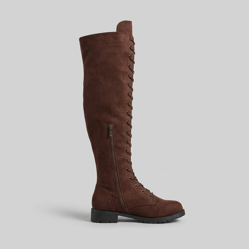 Women's Knee High Boots Over-the-Knee Lace-Up Low Block Heel