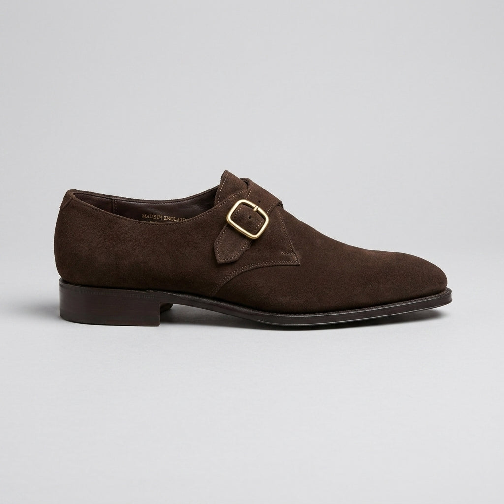 Men's Monk Strap Shoes - Suede - Almond Toe - Low Block Heel