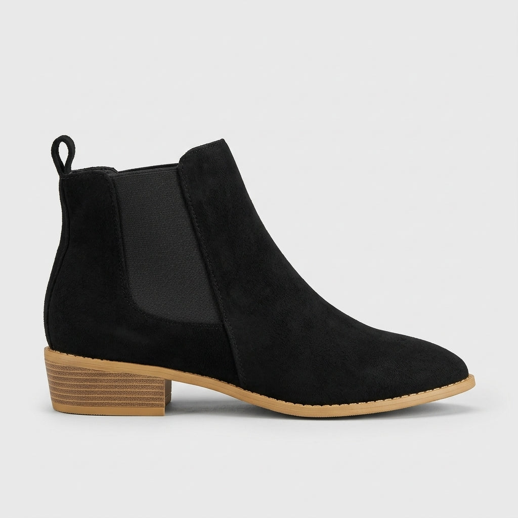 Women's Ankle Boots Chelsea - Suede - Block Heel - Elastic Goring