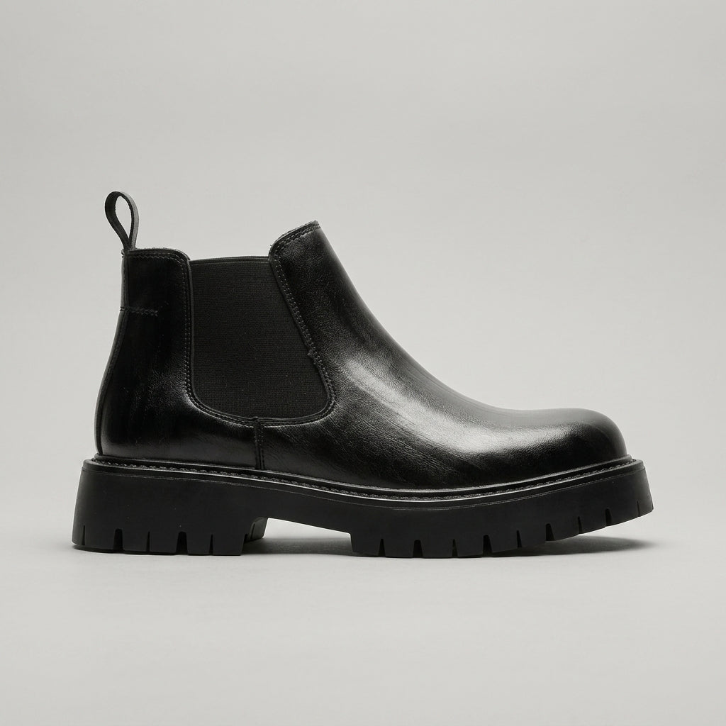 Men's Leather Chelsea Boots - Ankle Elastic Gore Platform