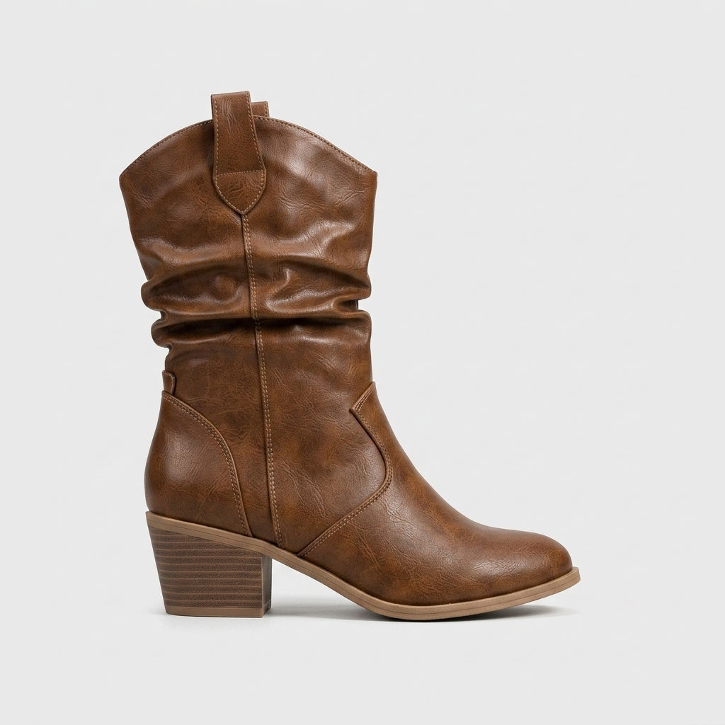 Women's Boots Mid-Calf Slouch Block Heel Pull-On Western