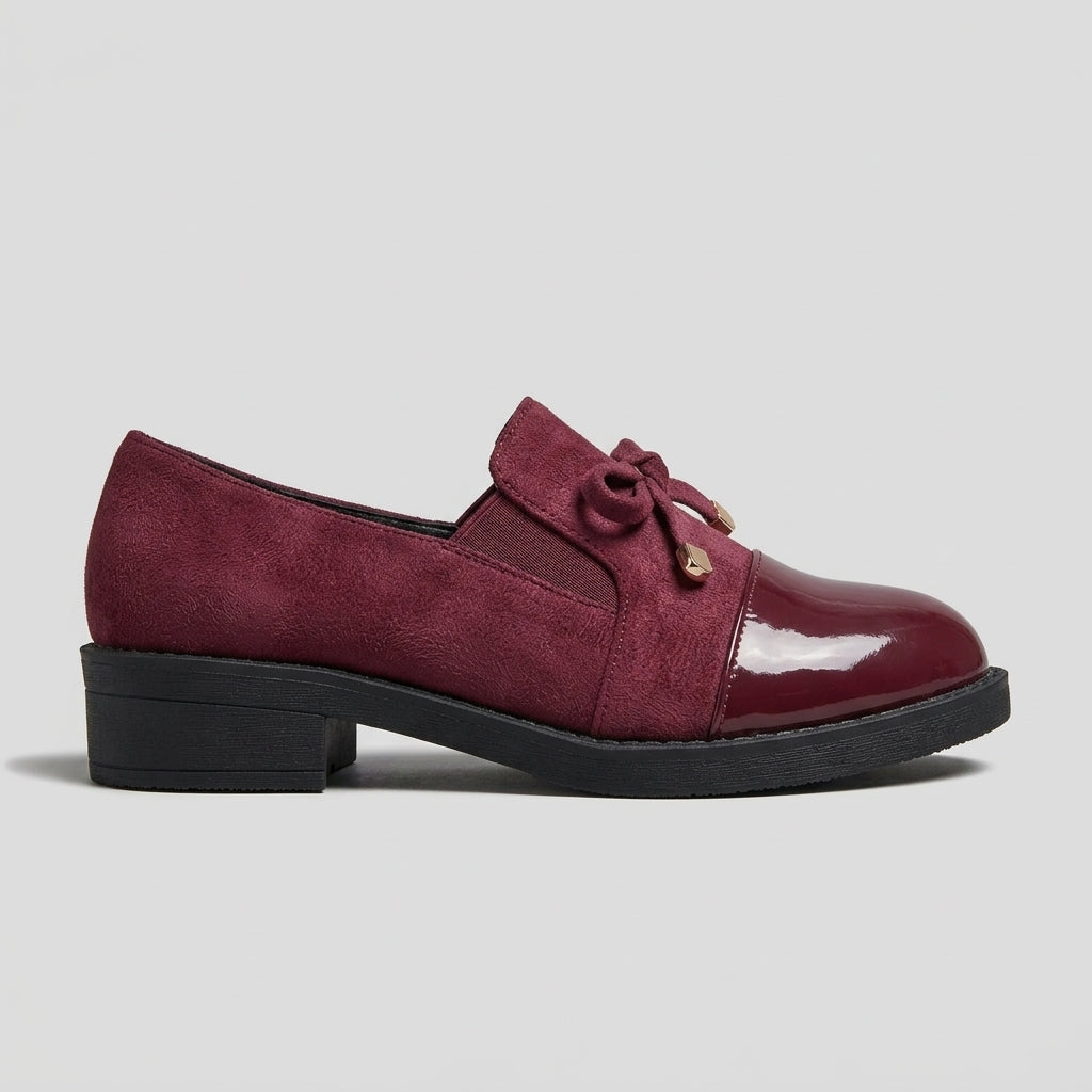 Women's Penny Loafers Block Heel Bow Detail Patent Cap Toe