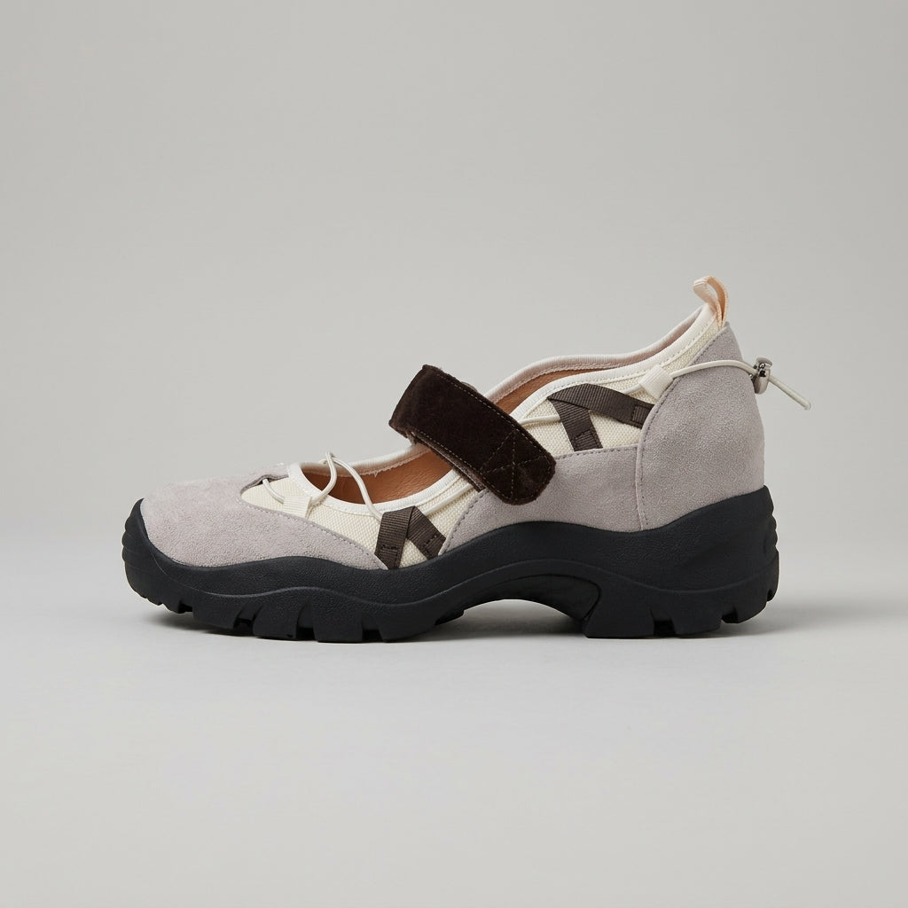 Women's Mary Jane Sneakers with Hook-and-Loop Strap and Chunky Sole