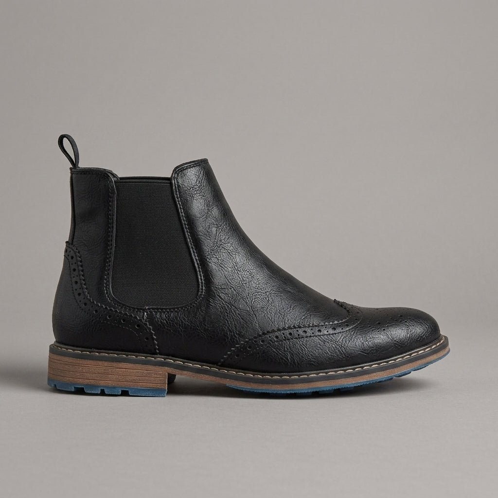 Men's Chelsea Boots Chunky Platform Brogue Round Toe Brown Elastic