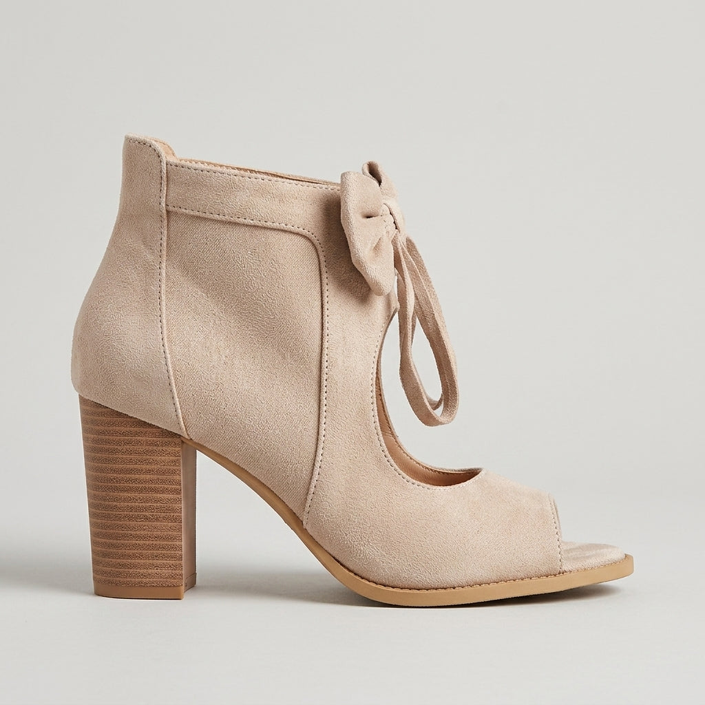 Women's Block Heels Bow-Tie Ankle Strap - Open-Toe Cutout Sides