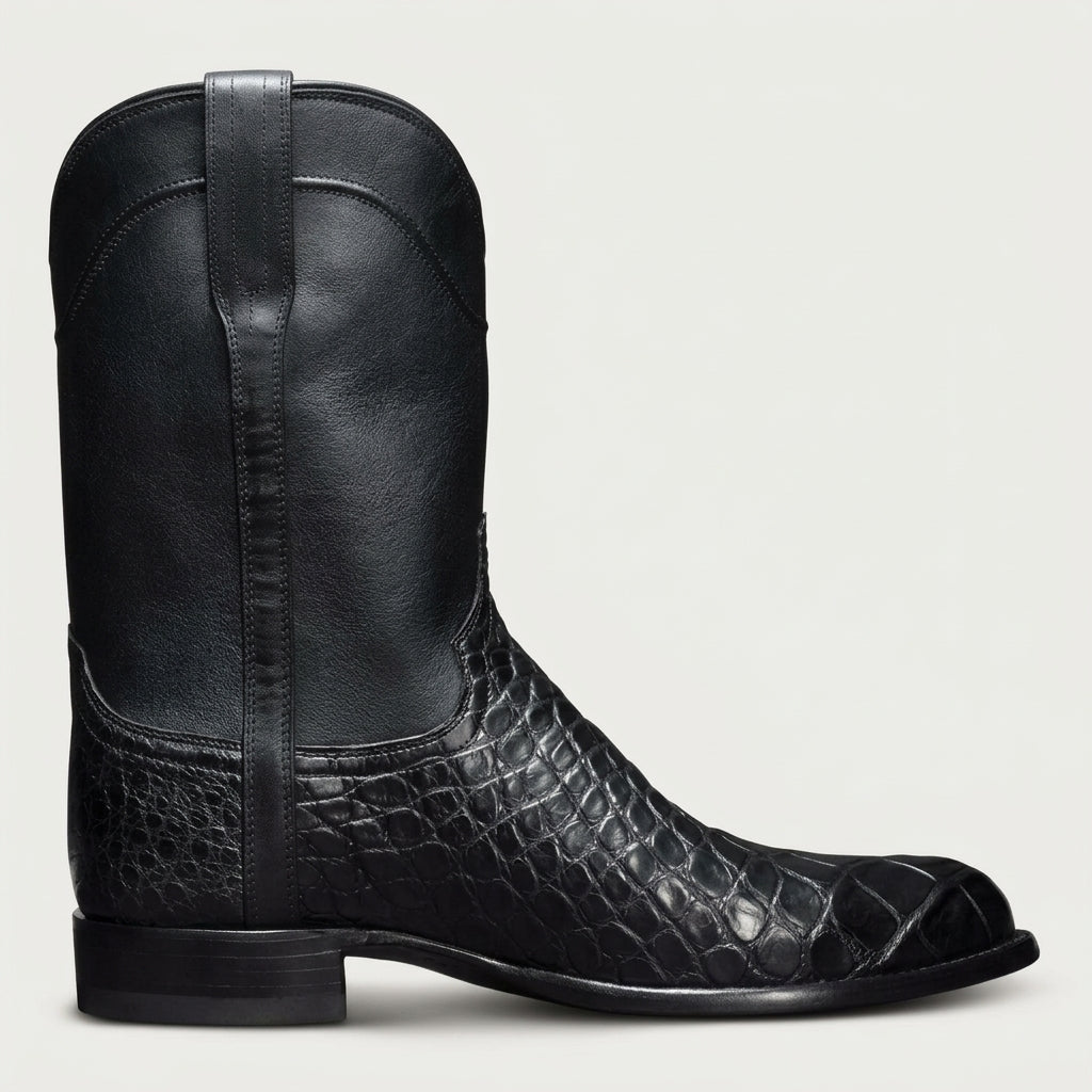 Men's Boots Western Croc-Embossed Mid-Calf Block Heel Pull-On