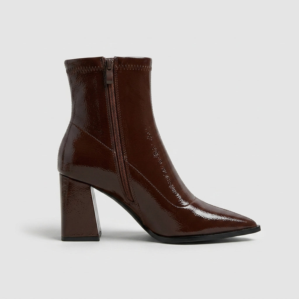 Women's Ankle Boots - Pointed Toe - Block Heel - Side Zip