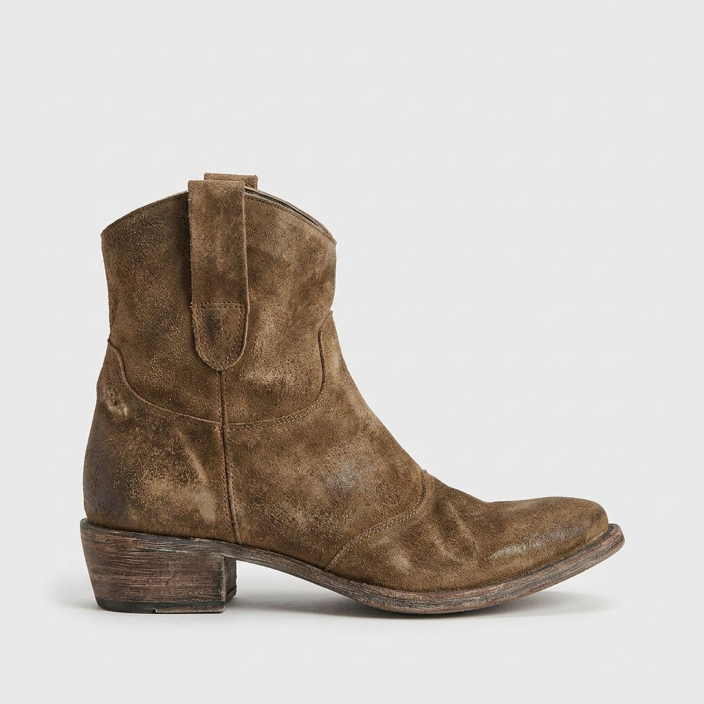 Women's Ankle Boots Suede Block Heel Pull Tab Round Toe Slip-On