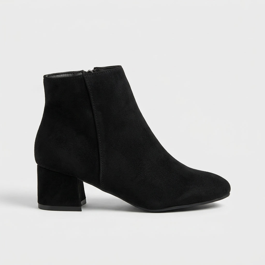 Women's Ankle Boots Block Heel Square Toe Side Zip Suede
