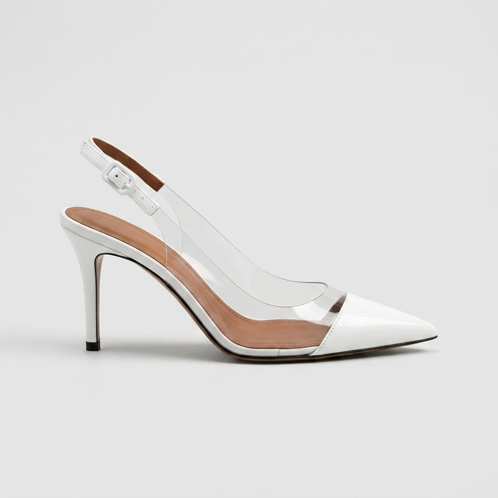 Women's Heels Slingback Transparent Heart Toe Pointed Stilettos